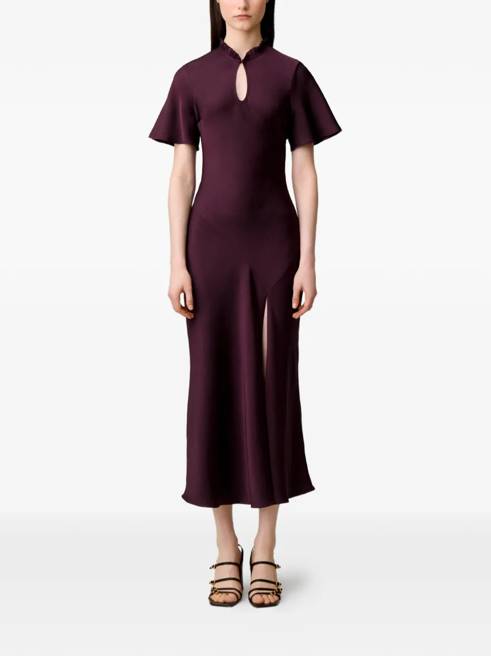 Claudie Pierlot Flowy jurk met Victoriaanse kraag Rood