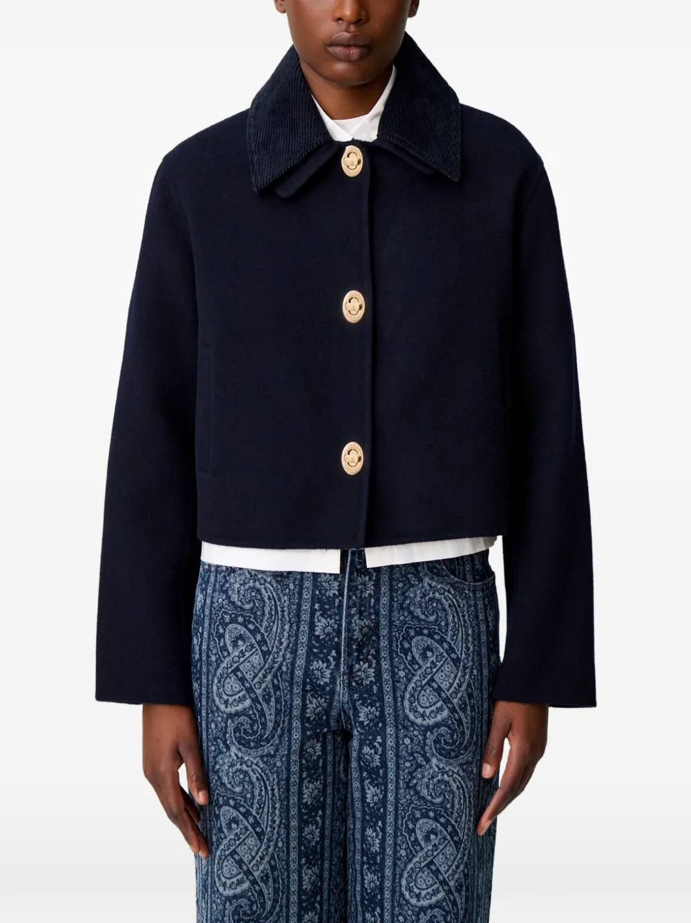 Claudie Pierlot Boxy ribfluwelen jack Blauw