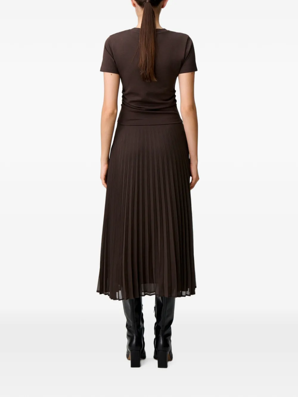 Claudie Pierlot Geplooide jurk van twee materialen Bruin