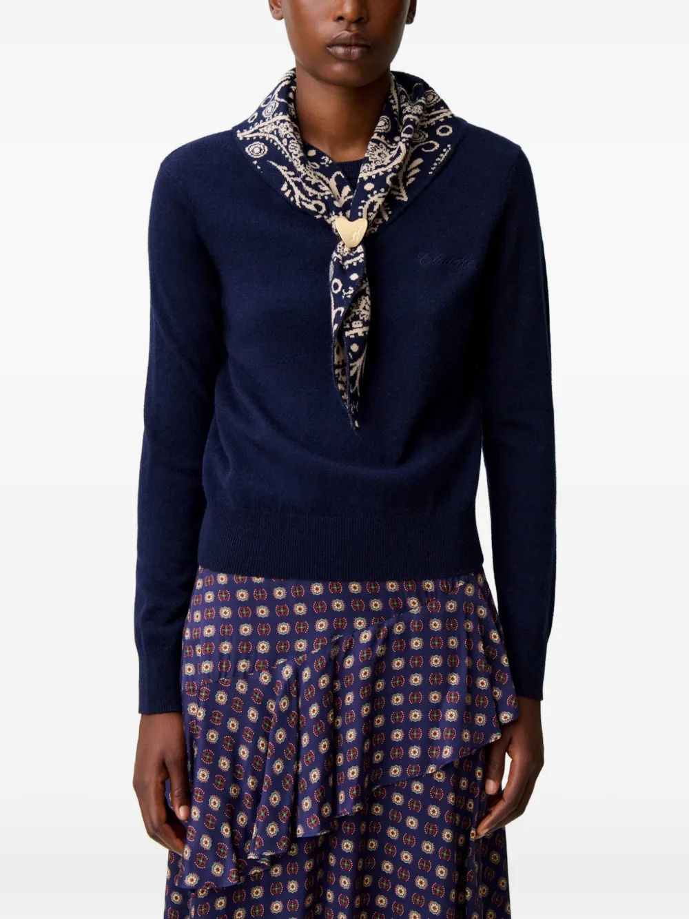 Claudie Pierlot Jewel gebreide trui met gouden hart Blauw