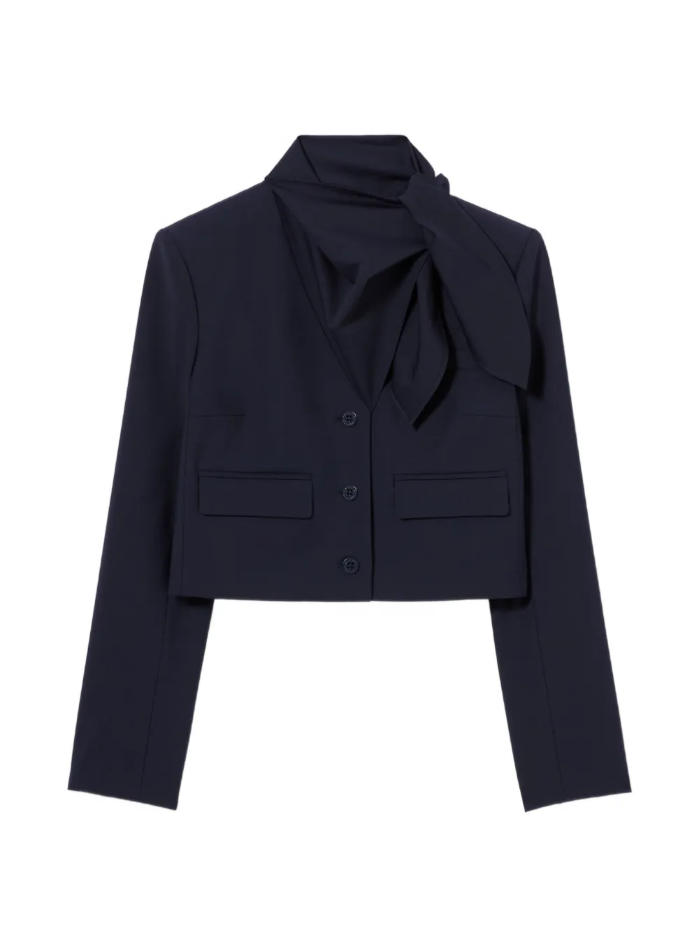 Claudie Pierlot cropped pussy-bow blazer - Blu