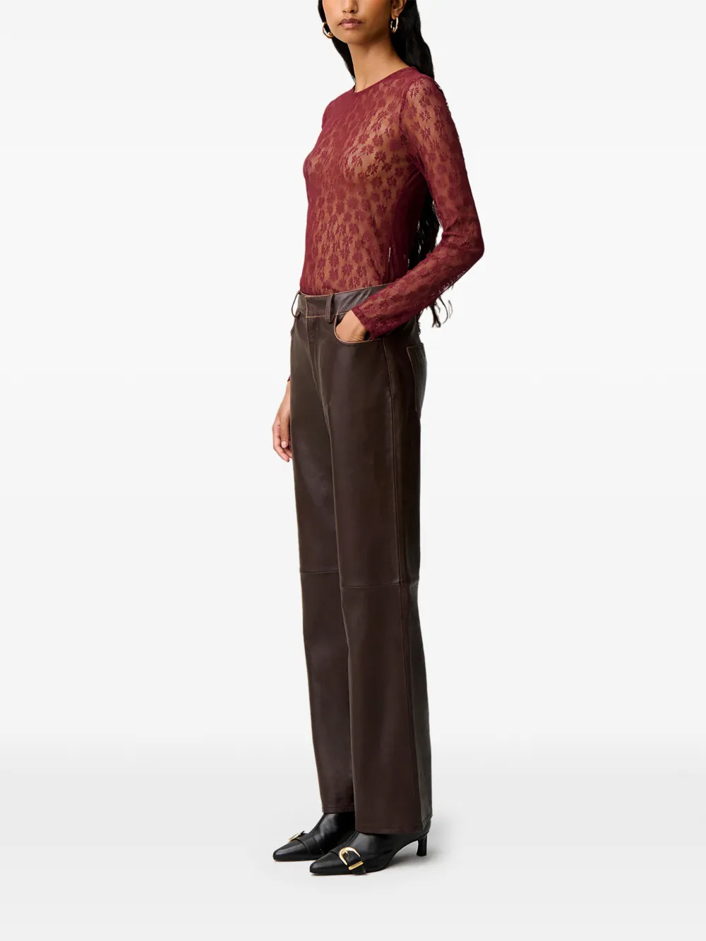 Claudie Pierlot Top met bloemenkant Rood