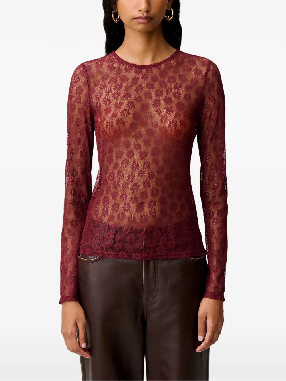 Claudie Pierlot Top met bloemenkant Rood
