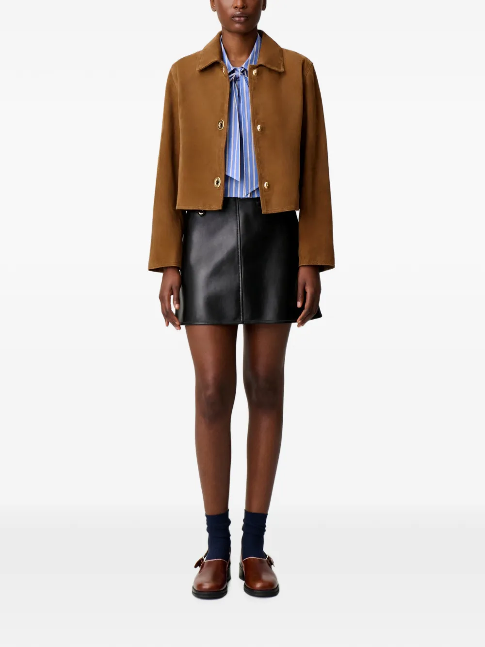 Claudie Pierlot Leren jack met draaislot Bruin