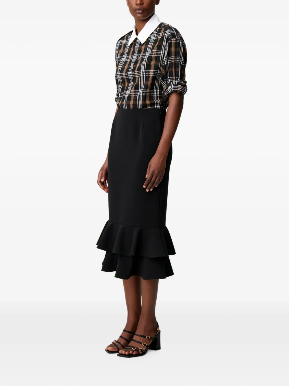 Claudie Pierlot Flared midi-rok met ruches Zwart