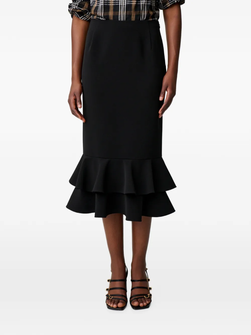 Claudie Pierlot Flared midi-rok met ruches Zwart