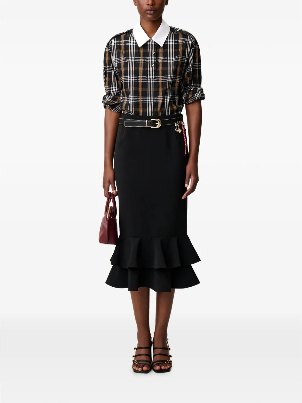 Claudie Pierlot Flared midi-rok met ruches Zwart