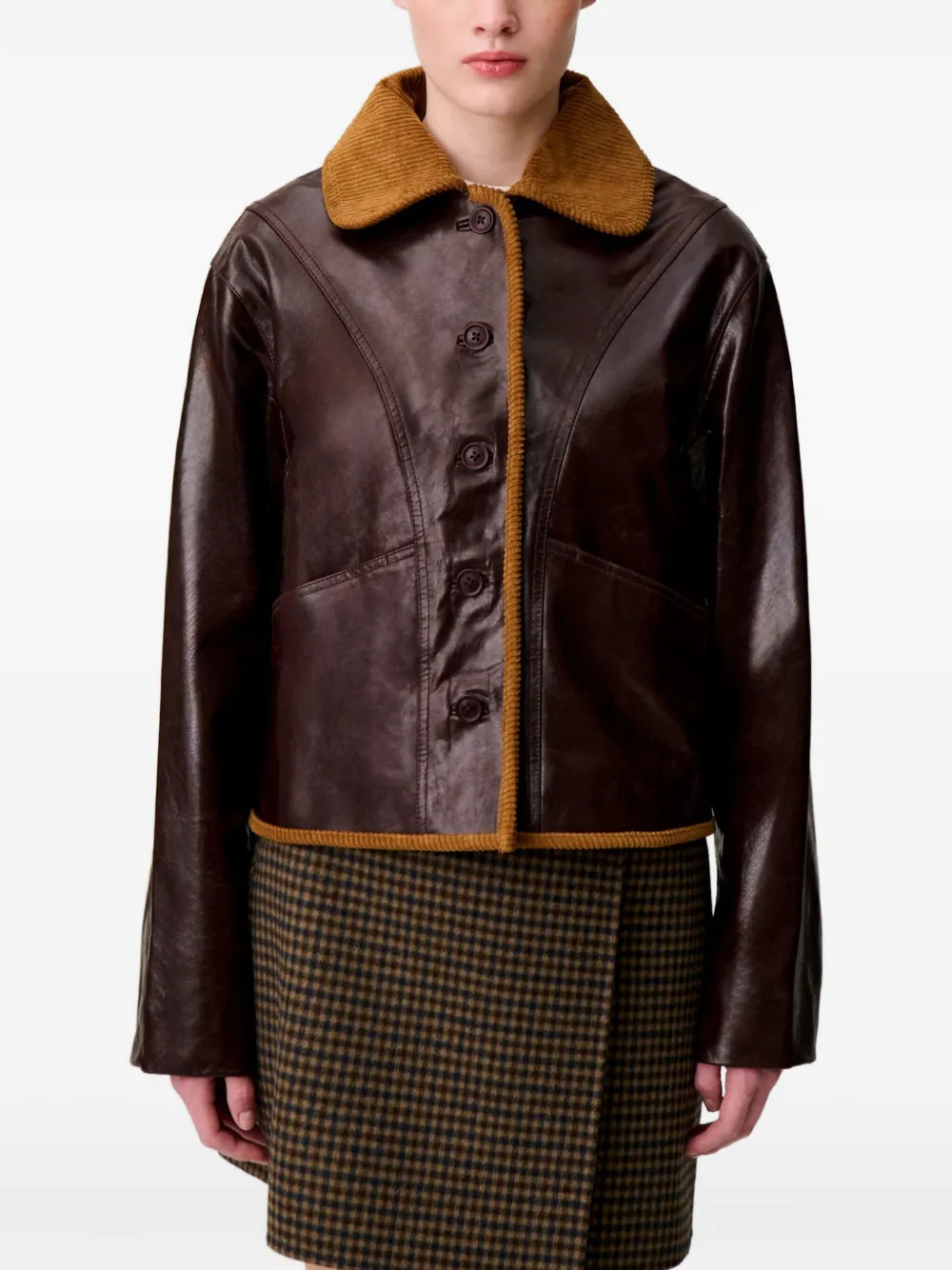 Claudie Pierlot Leren jack met glanzend effect Bruin