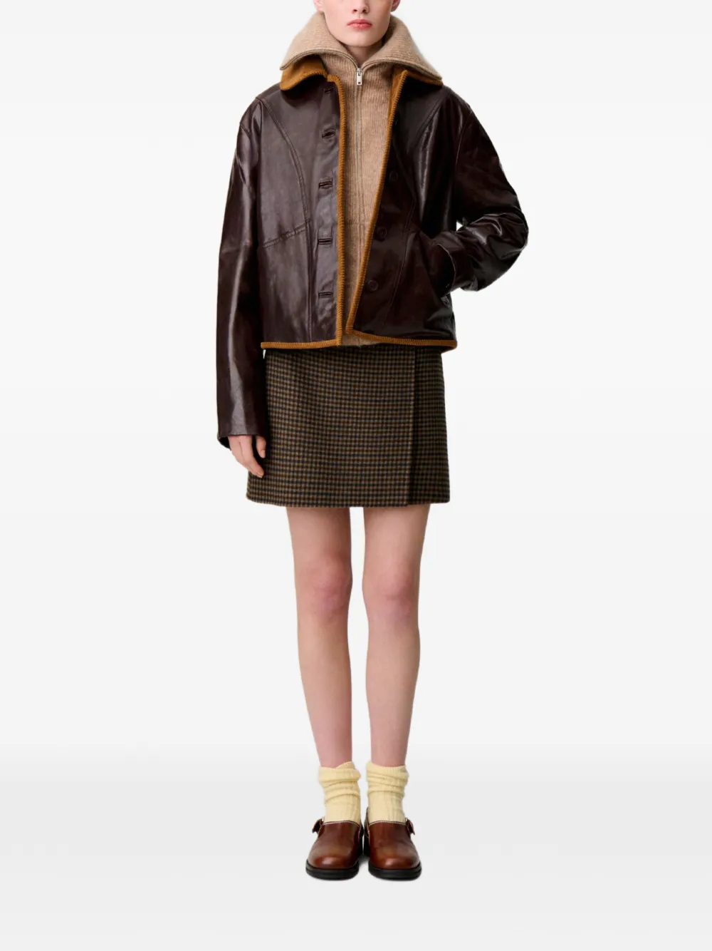Claudie Pierlot Leren jack met glanzend effect Bruin