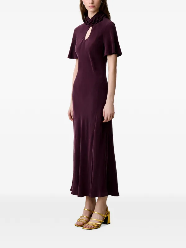claudie pierlot purple dress Claudie Pierlot ruffled-collar Keyhole Midi Dress | Purple
