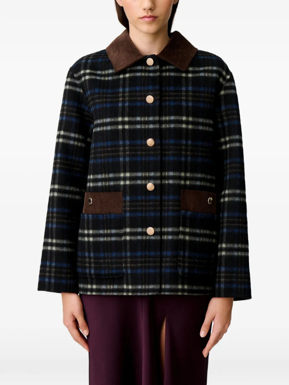 Claudie Pierlot Geruite jas van wolblend Zwart