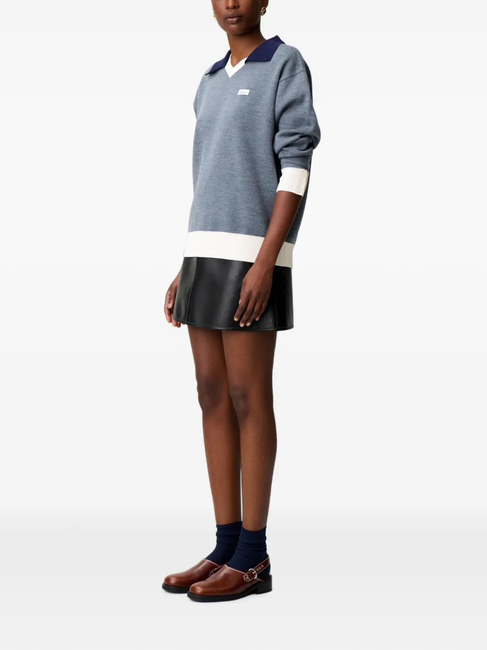Claudie Pierlot Gebreide trui met dubbele kraag Blauw