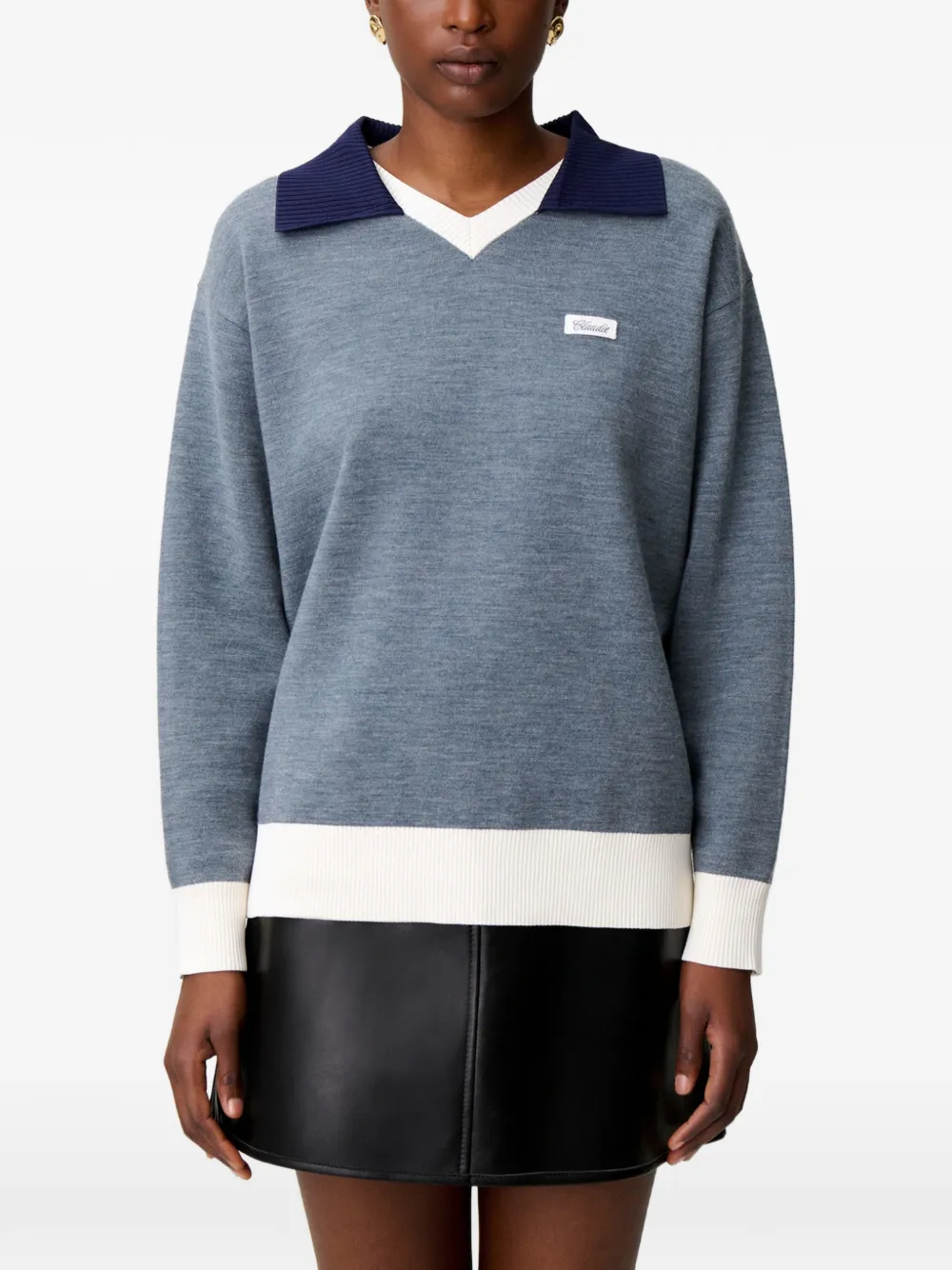 Claudie Pierlot Gebreide trui met dubbele kraag Blauw