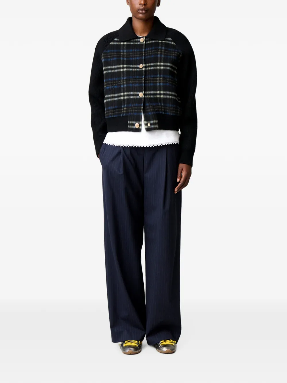 Claudie Pierlot Gestreept jack van twee materialen Zwart