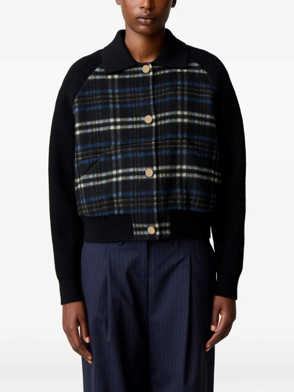 Claudie Pierlot Gestreept jack van twee materialen Zwart