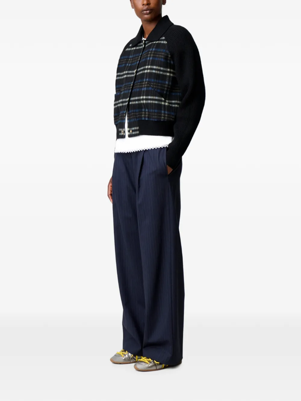 Claudie Pierlot Gestreept jack van twee materialen Zwart