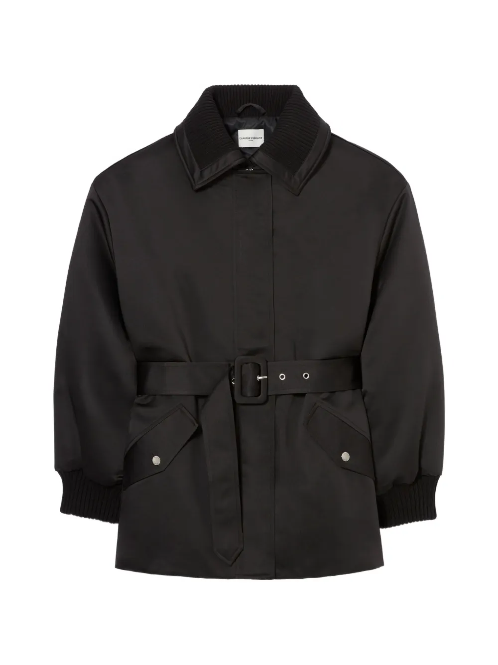 Claudie Pierlot Satin Puffer Coat In Black