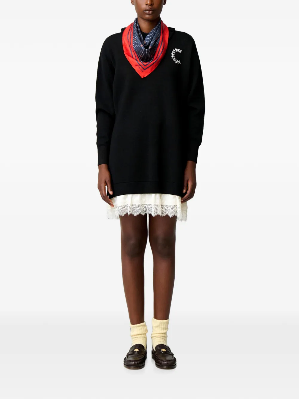 Claudie Pierlot Trui-jurk van satijn en kant Zwart