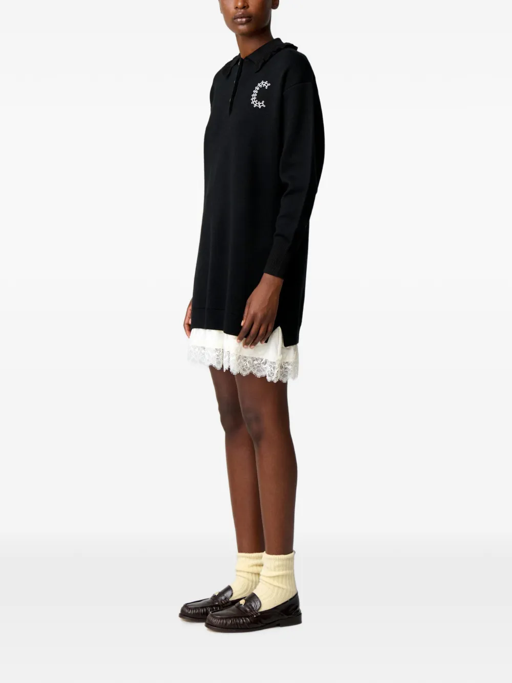 Claudie Pierlot Trui-jurk van satijn en kant Zwart