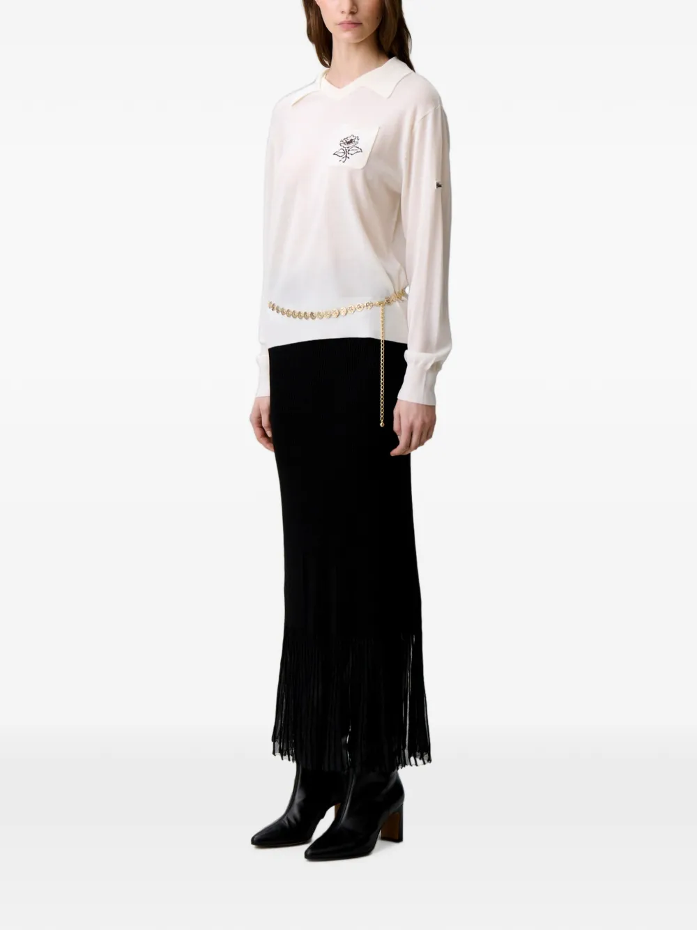 Claudie Pierlot Gebreide trui met geborduurde bloemen Wit