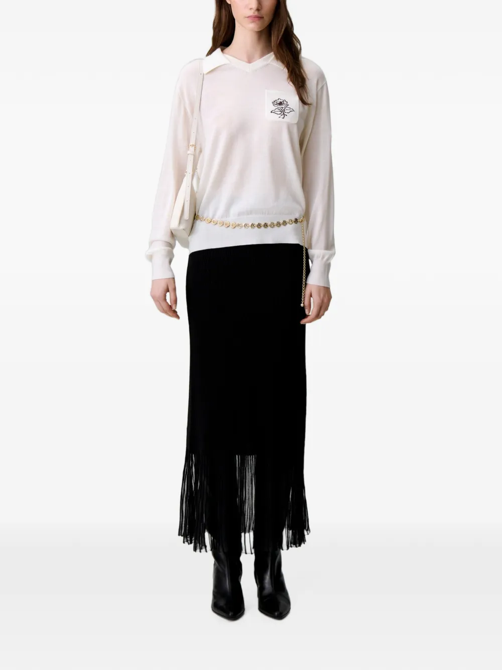 Claudie Pierlot Gebreide trui met geborduurde bloemen Wit
