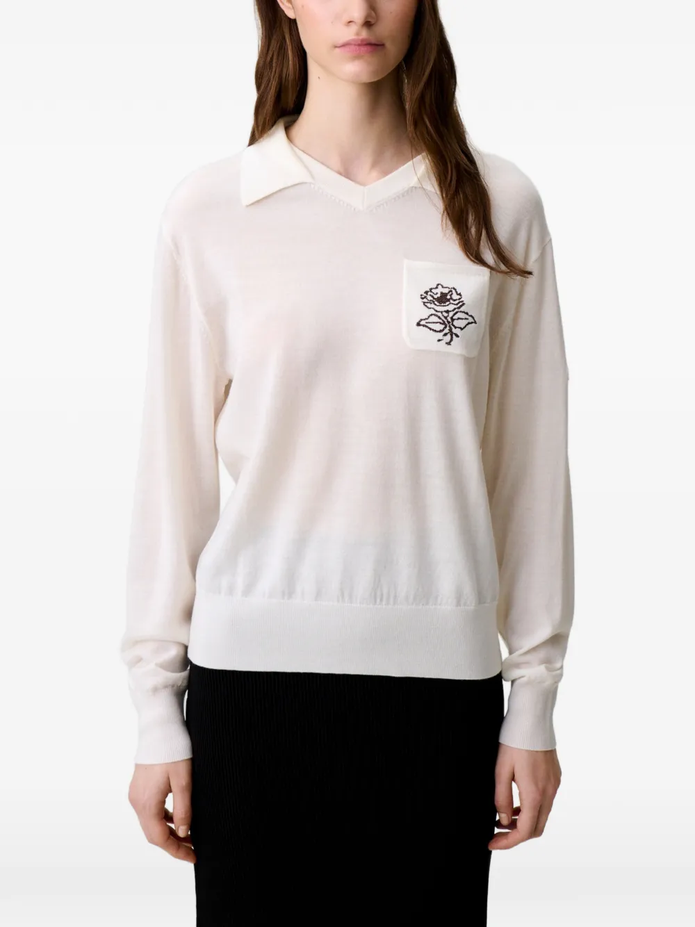 Claudie Pierlot Gebreide trui met geborduurde bloemen Wit