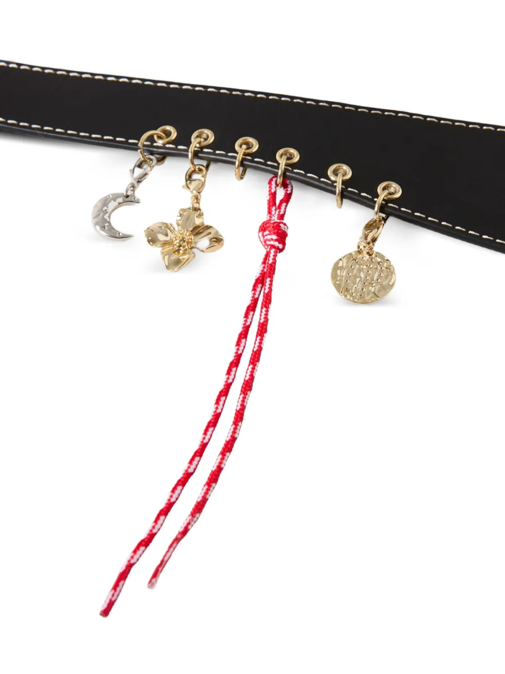 Claudie Pierlot Leren riem met ringlets en bedels Zwart