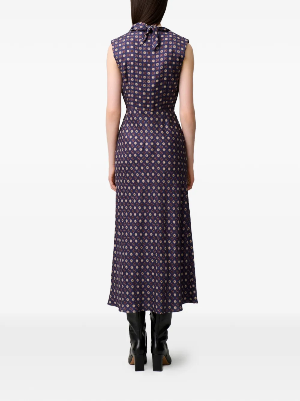 Claudie Pierlot Flowy jurk met sjaalkraag Blauw