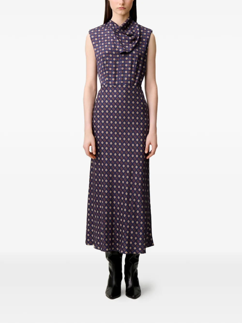 Claudie Pierlot Flowy jurk met sjaalkraag Blauw