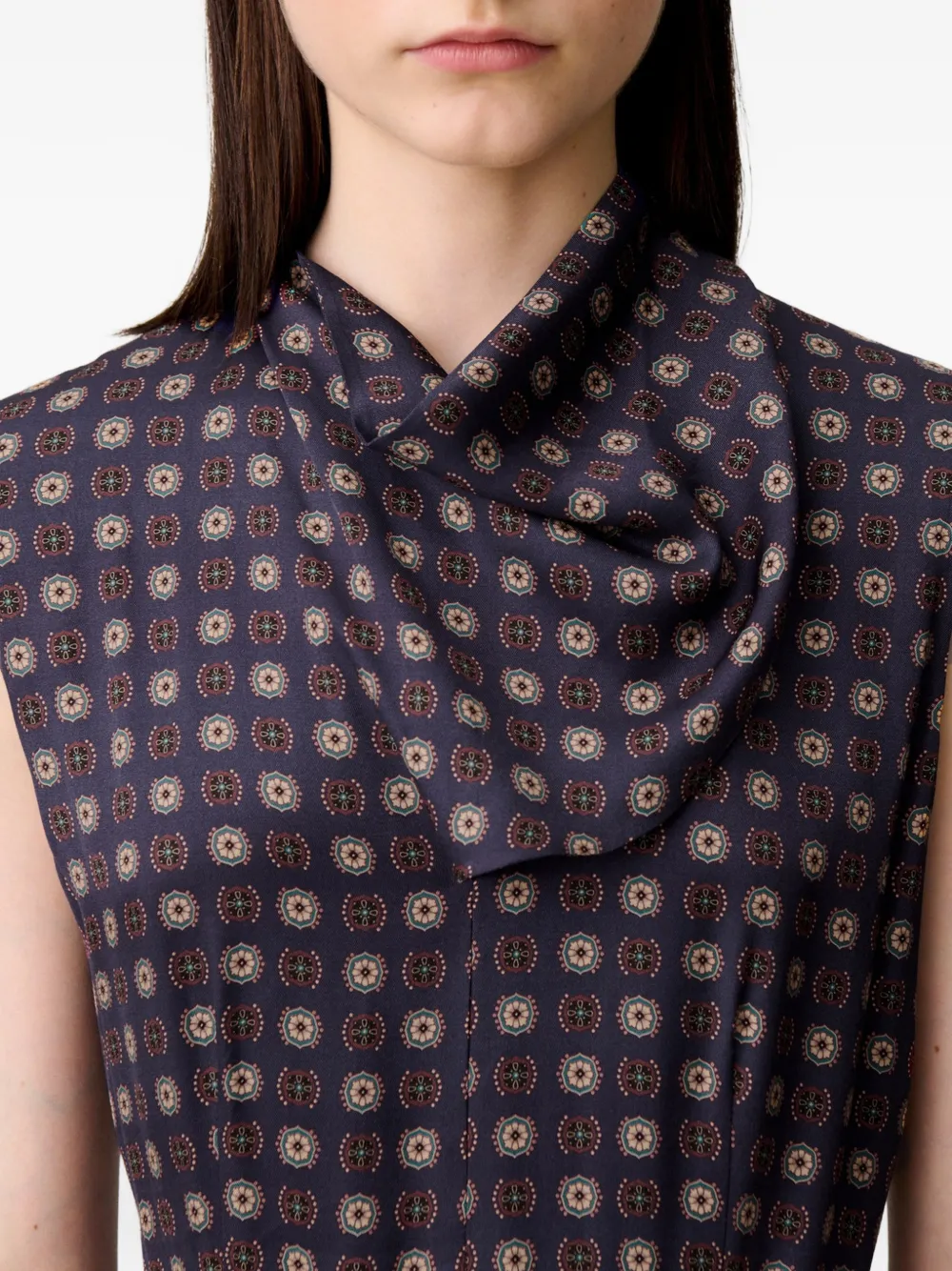 Claudie Pierlot Flowy jurk met sjaalkraag Blauw