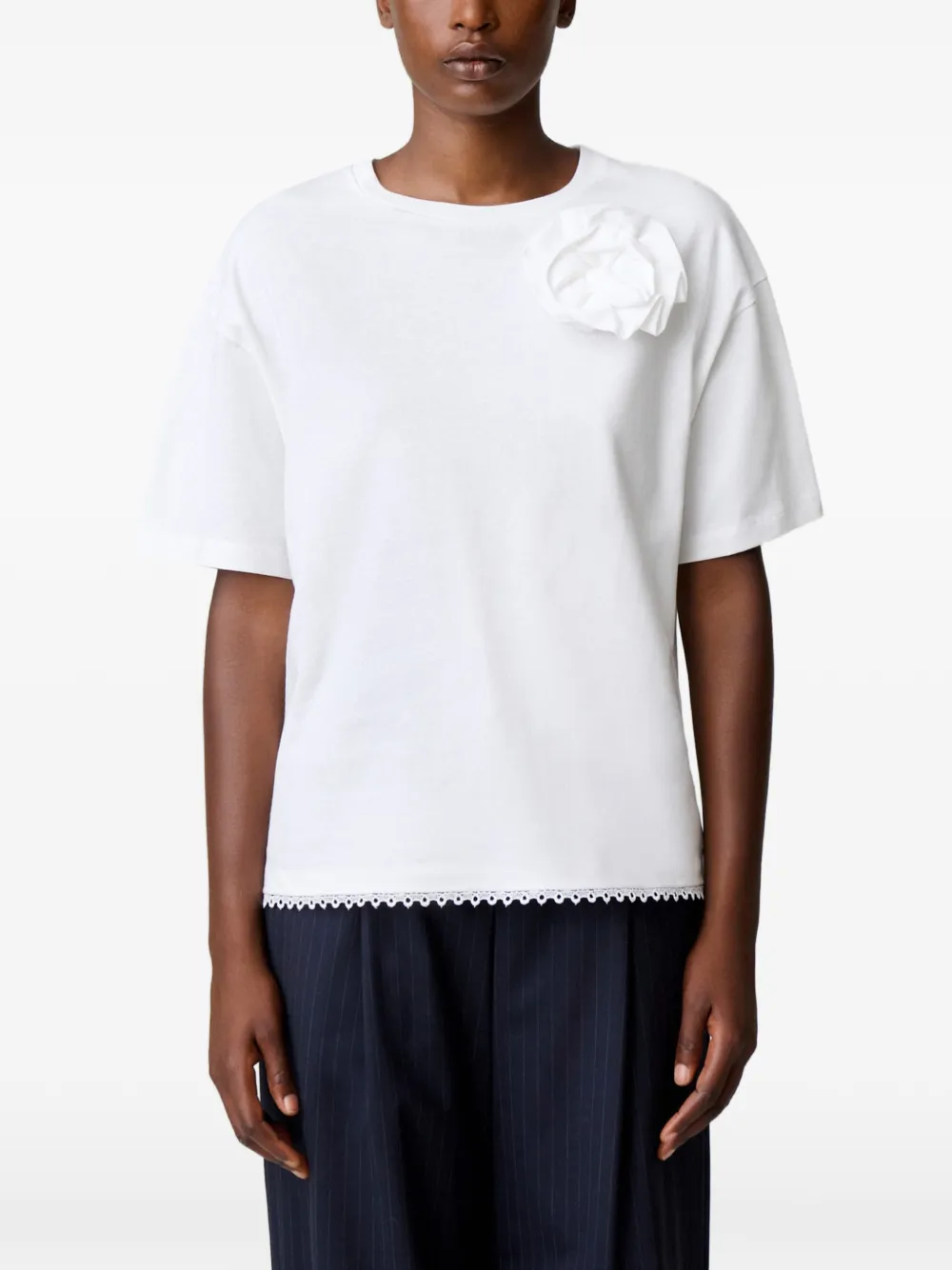 Claudie Pierlot T-shirt van jersey met ton-sur-ton bloemen Wit