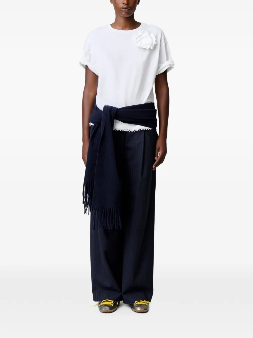 Claudie Pierlot T-shirt van jersey met ton-sur-ton bloemen Wit
