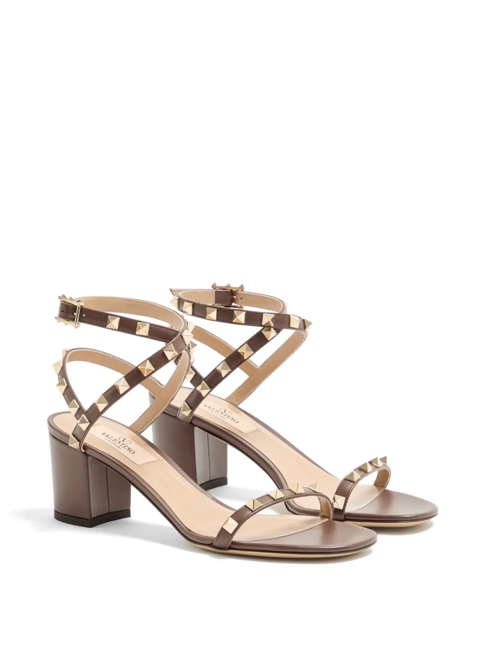 Valentino Garavani Rockstud kalfsleren sandalen met bandjes Bruin