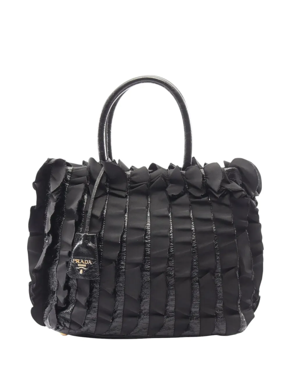 Prada Pre-Owned 2010-2026 Vernice and Tessuto Ruffle tote bag - Nero