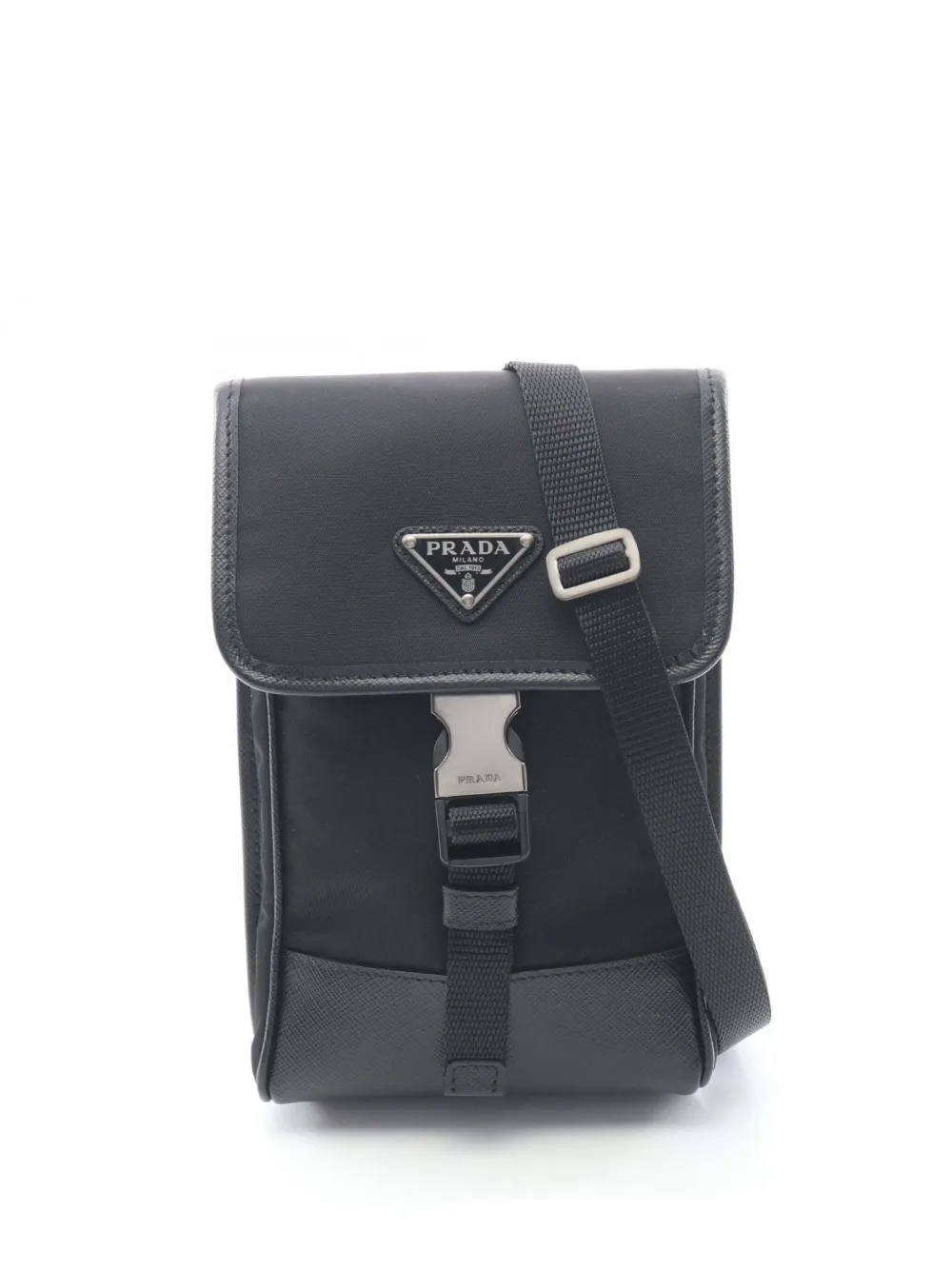 Prada Pre-Owned 2013-2026 Saffiano Trimmed Tessuto Phone Holder crossbody bag - Nero