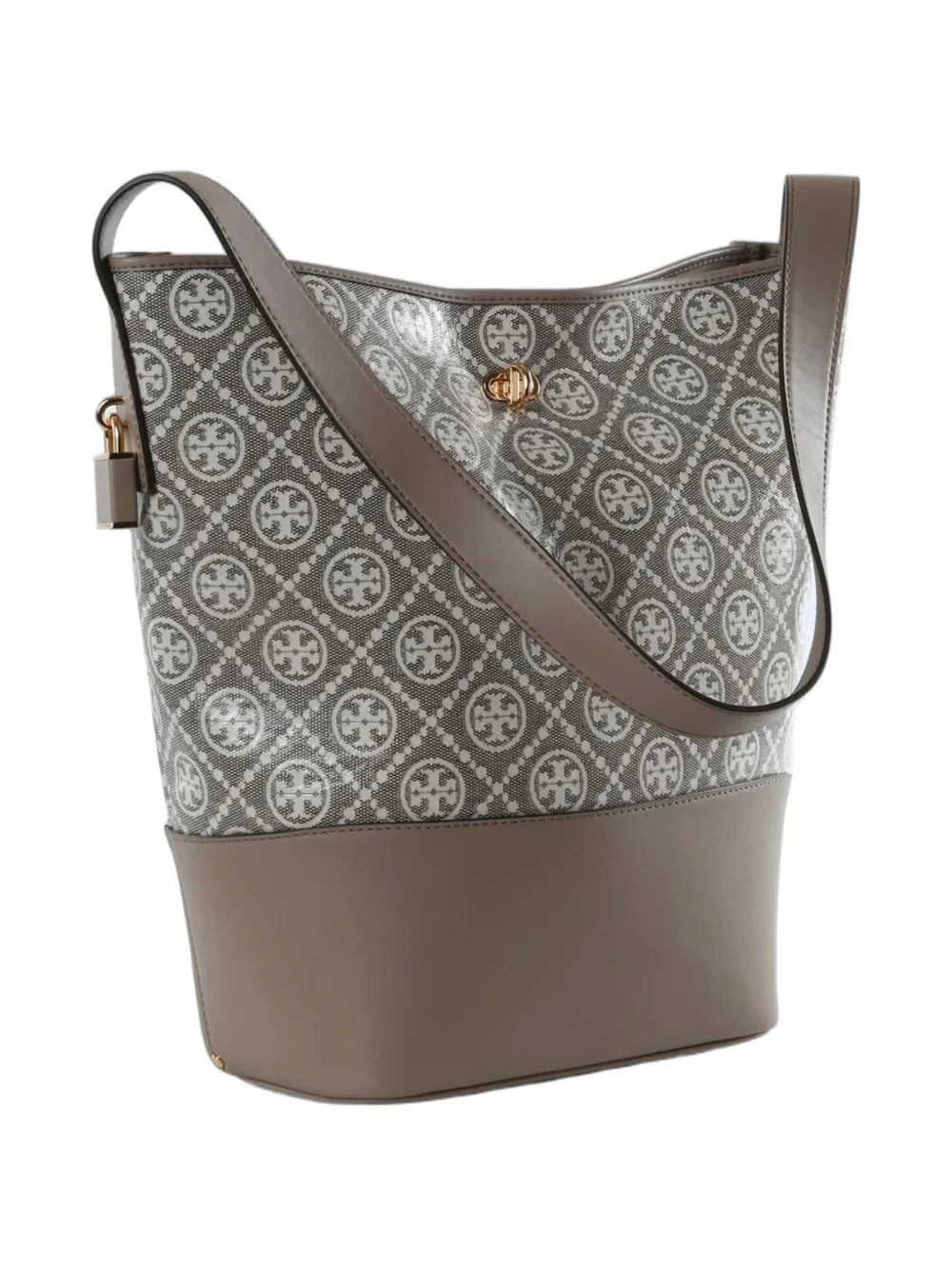 Tory Burch T-Monogram gecoate bucket-tas met jacquard en slot Grijs