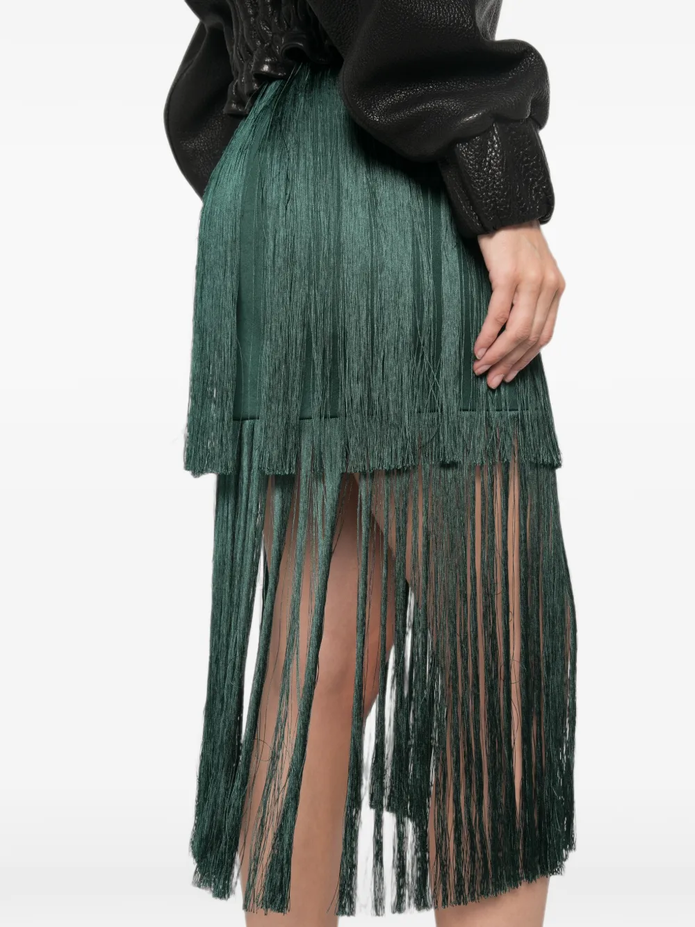 Esse Studios Cinca Layered Fringe Skirt in Green, view 5