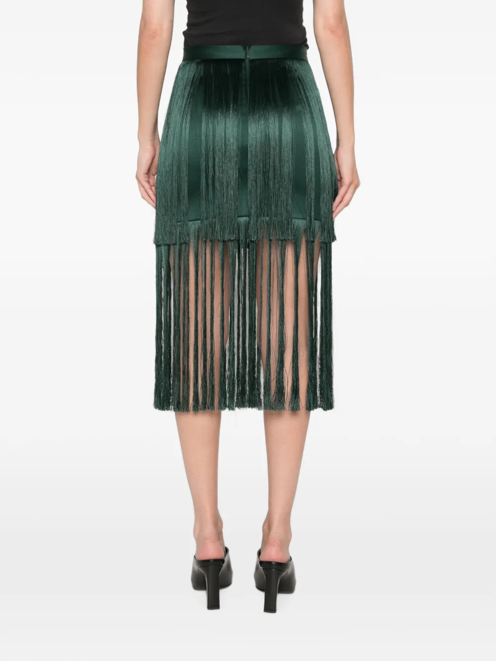 Esse Studios Cinca Layered Fringe Skirt in Green, view 4