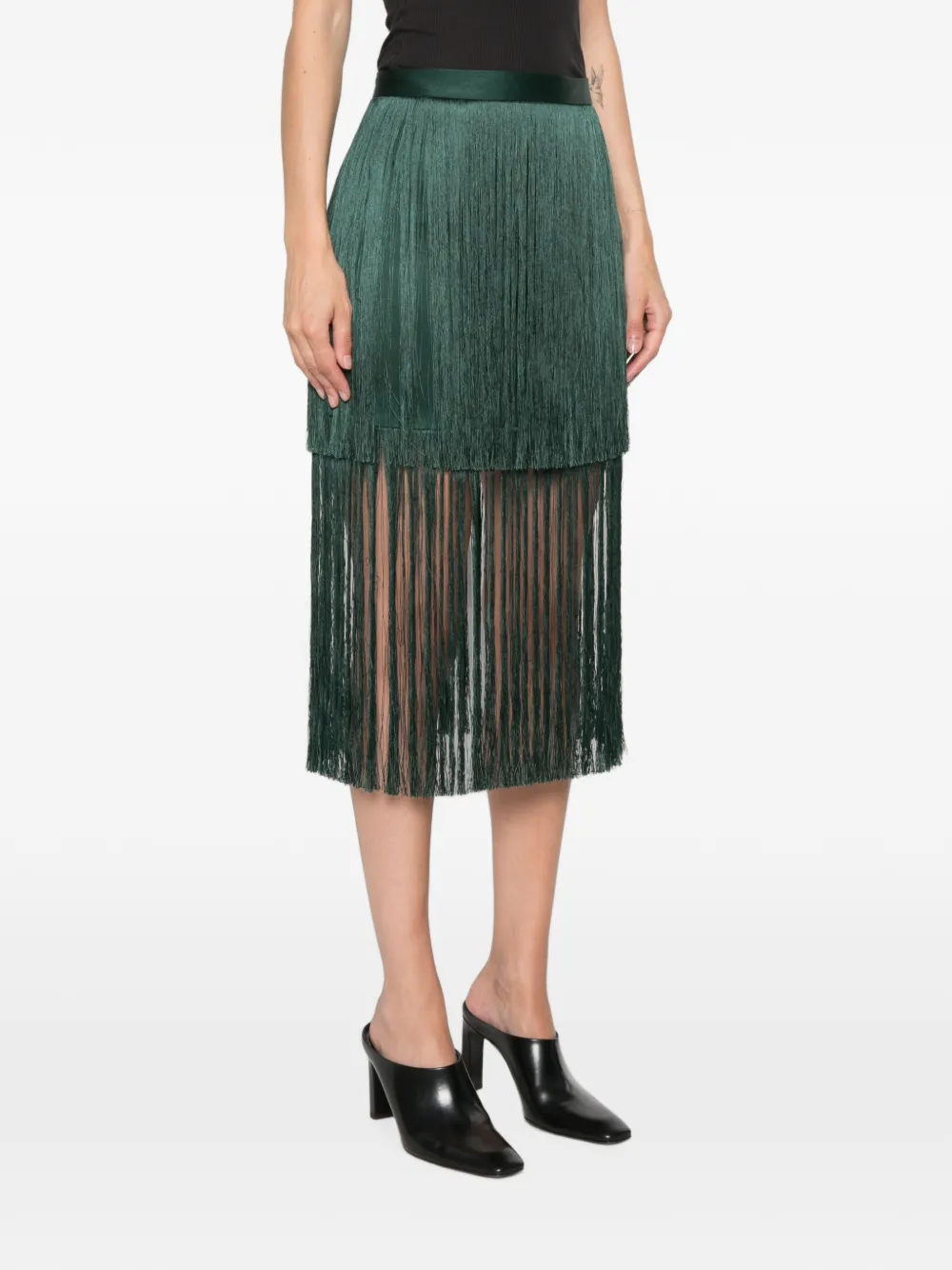 Esse Studios Cinca Layered Fringe Skirt in Green, view 3