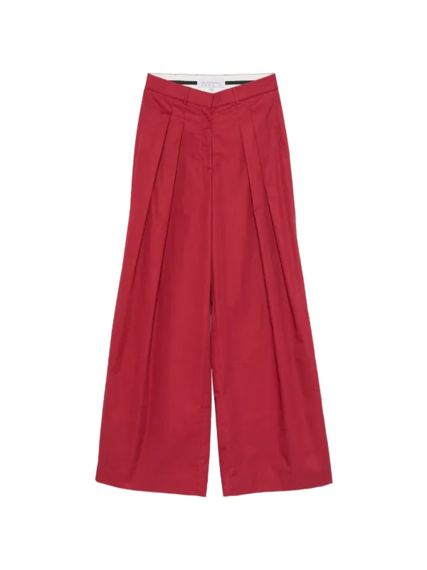 Abadia Double Pleat Wide Leg Pants in Cotton in Red