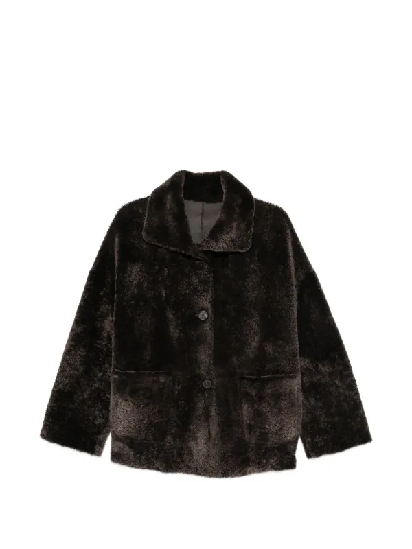 Arma Isabella Button-up Shearling Jacket in Brown