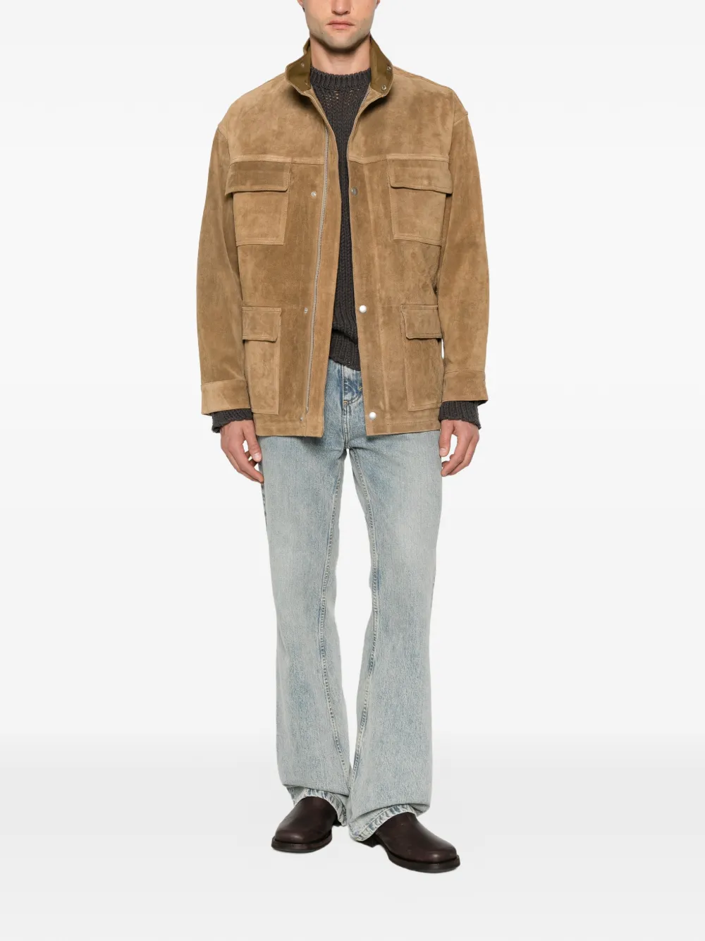 Arma Belted Suede Jacket in Neutrals, view 2