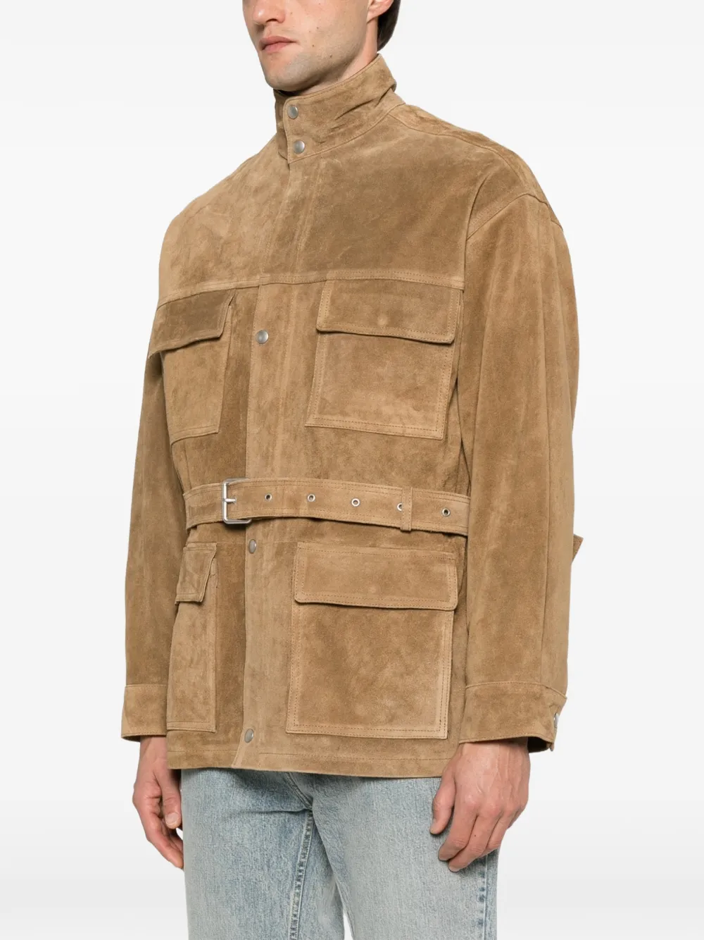 Arma Belted Suede Jacket in Neutrals, view 3