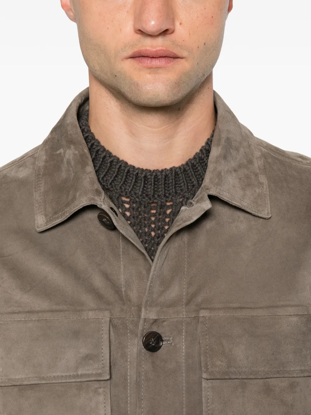 Arma Suede Flap-pocket Shirt Jacket in Brown, view 5