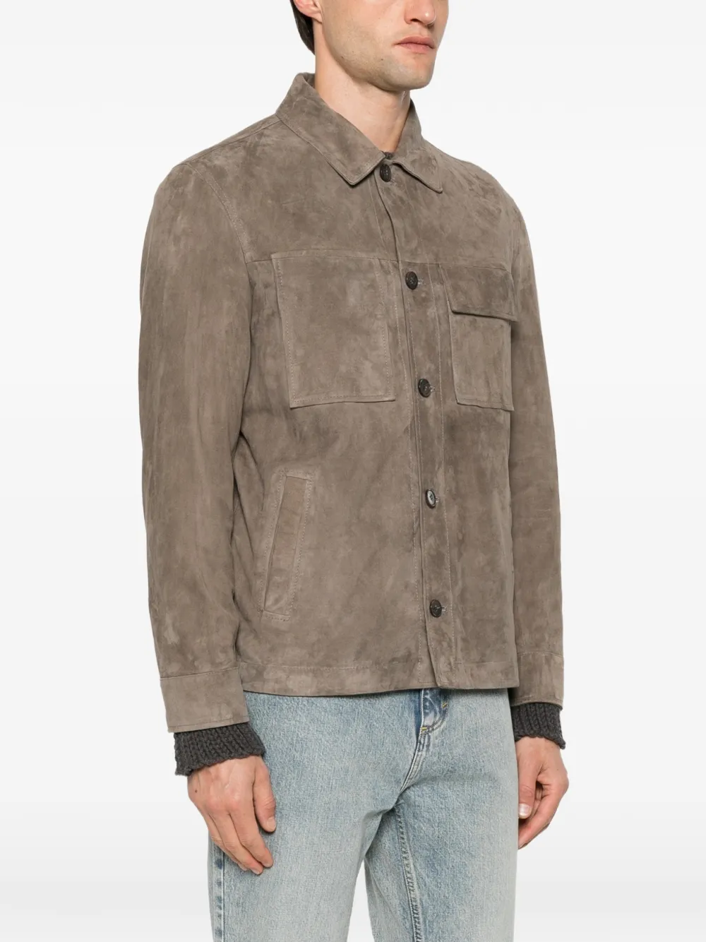 Arma Suede Flap-pocket Shirt Jacket in Brown, view 3
