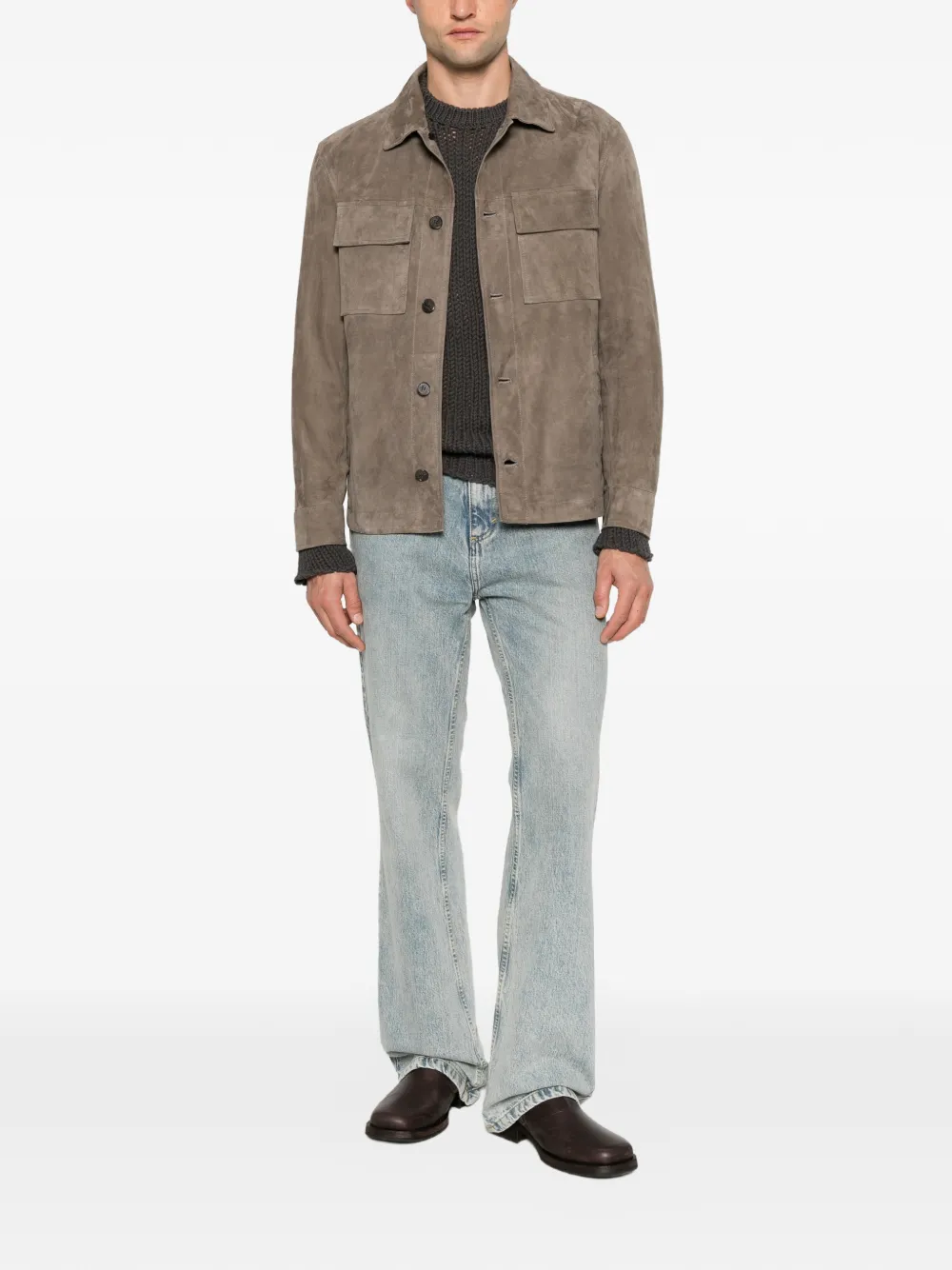 Arma Suede Flap-pocket Shirt Jacket in Brown, view 2