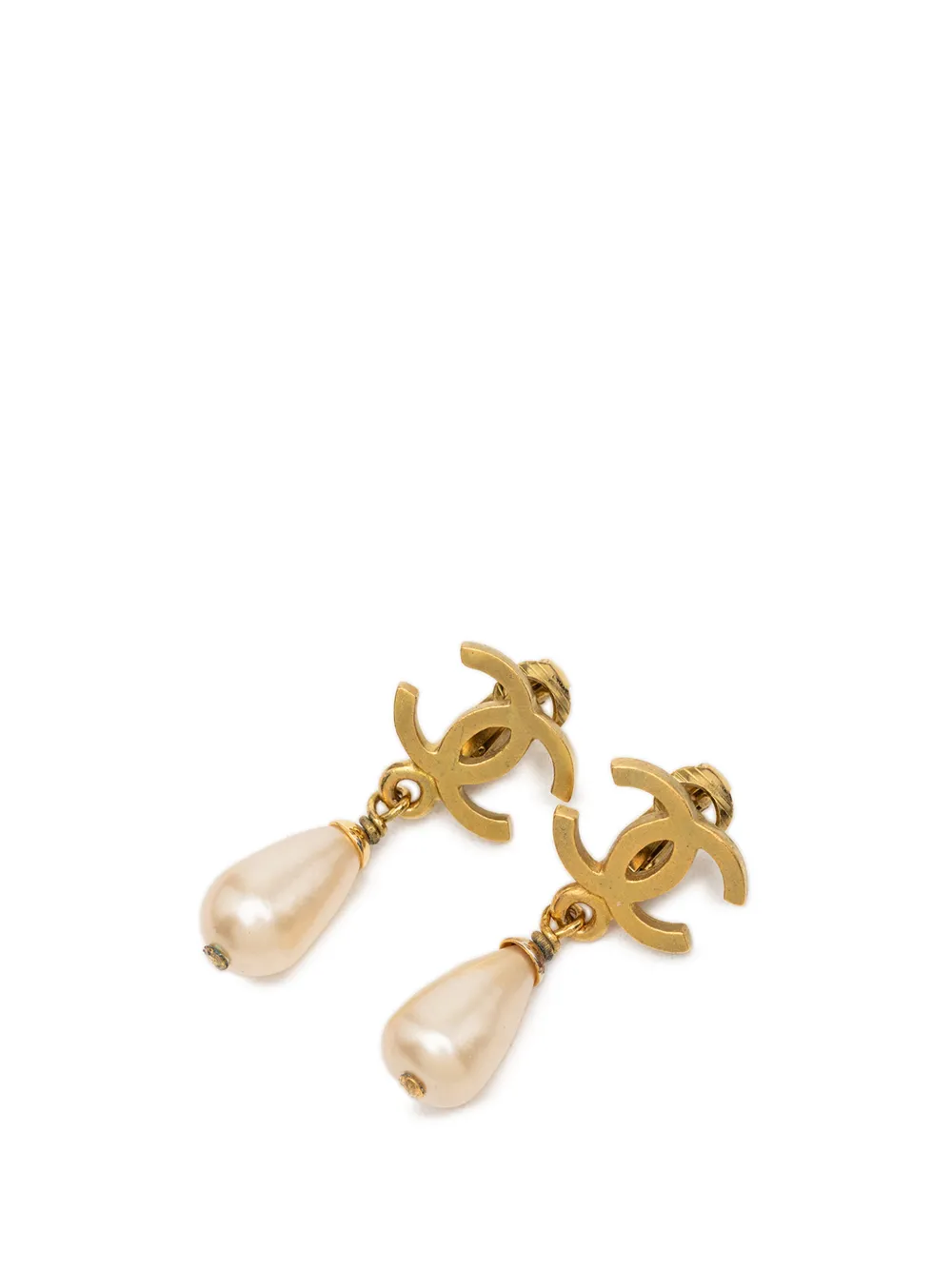 CHANEL Pre-Owned 1995 CC Gold Plated Faux Pearl Swing Clip On Earrings costume earrings - Oro