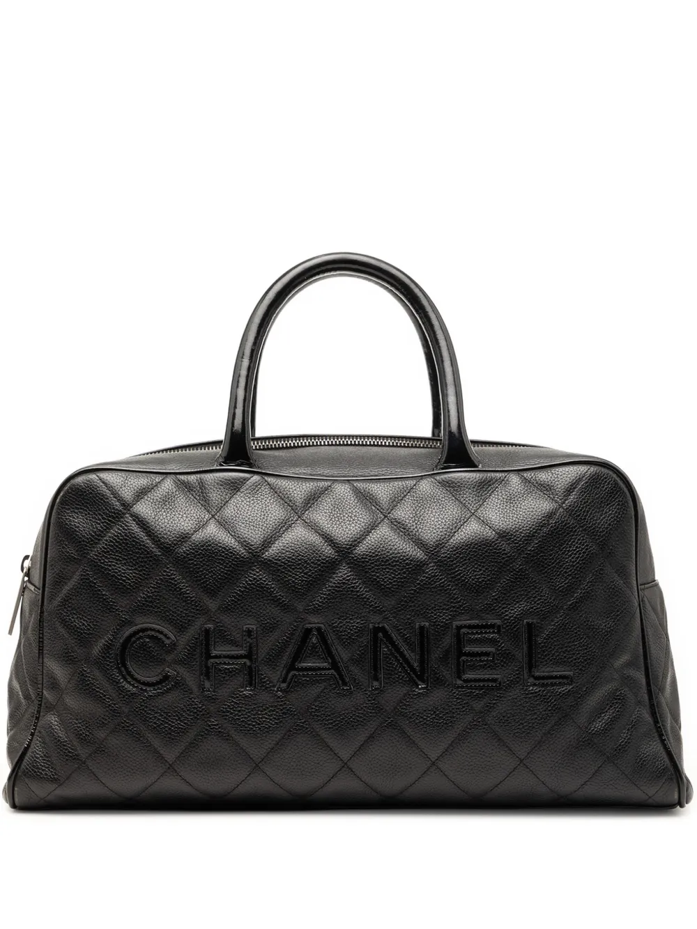 CHANEL Pre-Owned 2000-2002 Large Quilted Caviar and Patent Logo Bowler Bag travel bag - Nero