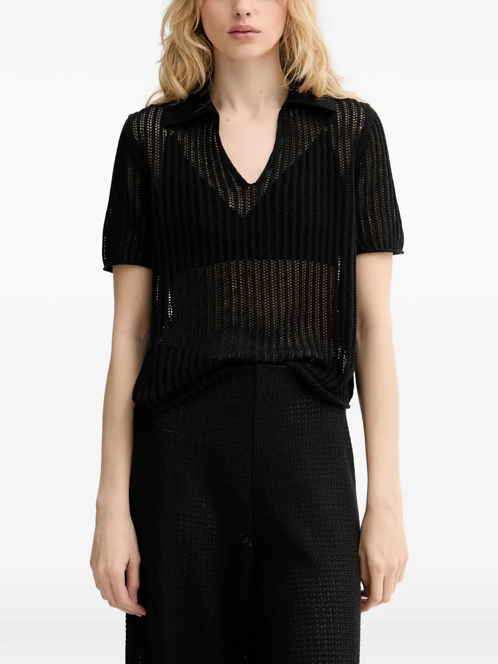 Marc O'Polo open-knit polo shirt - Nero