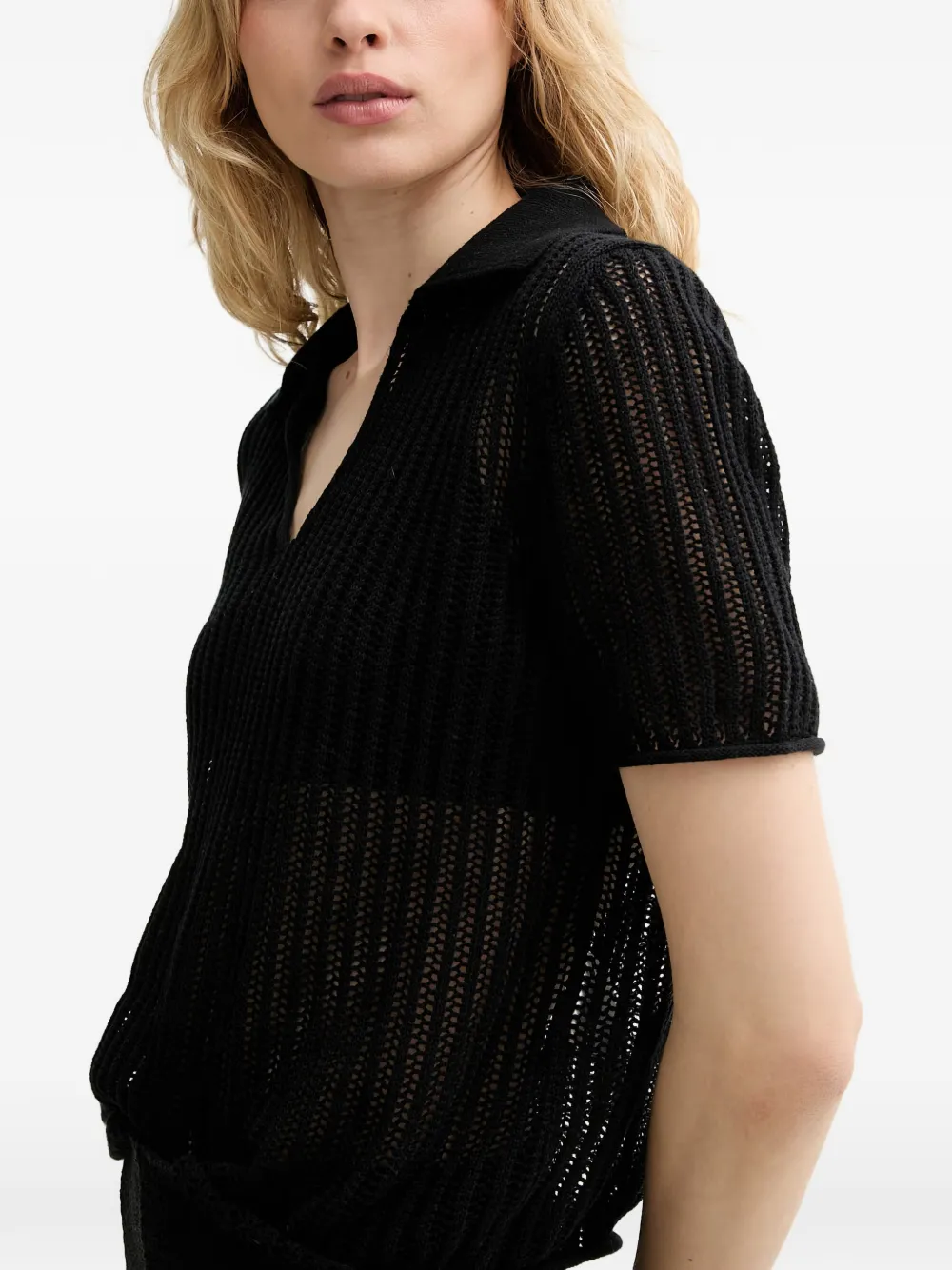 Marc O'Polo Opengebreid poloshirt Zwart